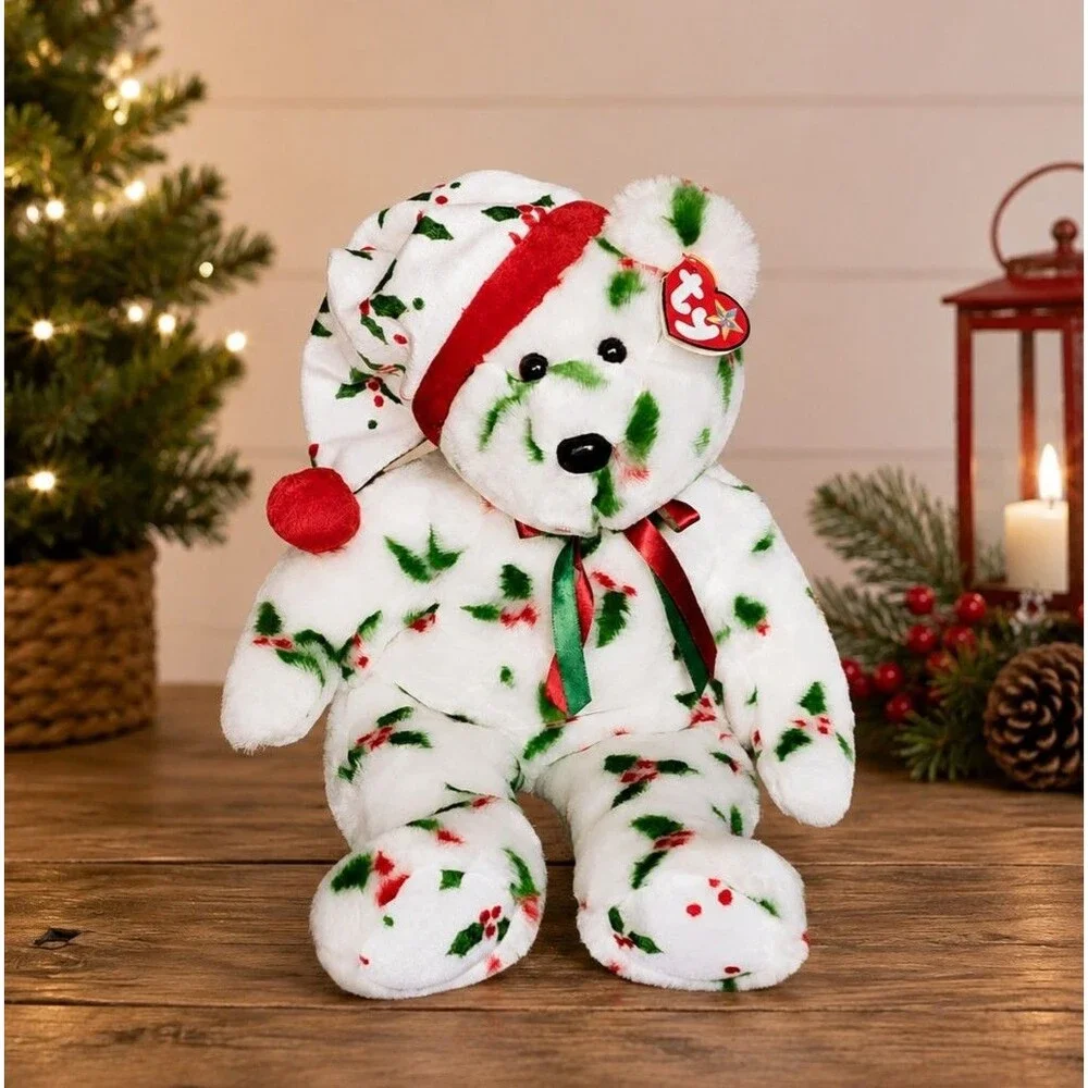 NEW Ty Beanie Buddy VTG Holiday Teddy Bear Holly Christmas Plush 14